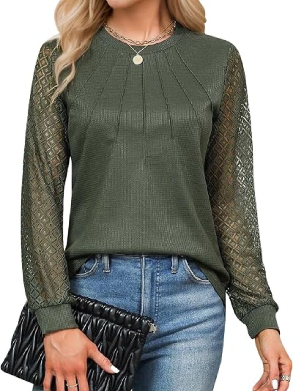 NWT Blooming Jelly Olive Green Waffle Knit Top Long Sleeved